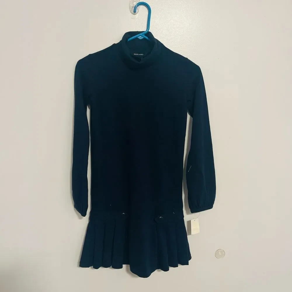 NWT Ralph Lauren Blue Rib Knit Turtleneck Sweater Dress Sz L (10/12)